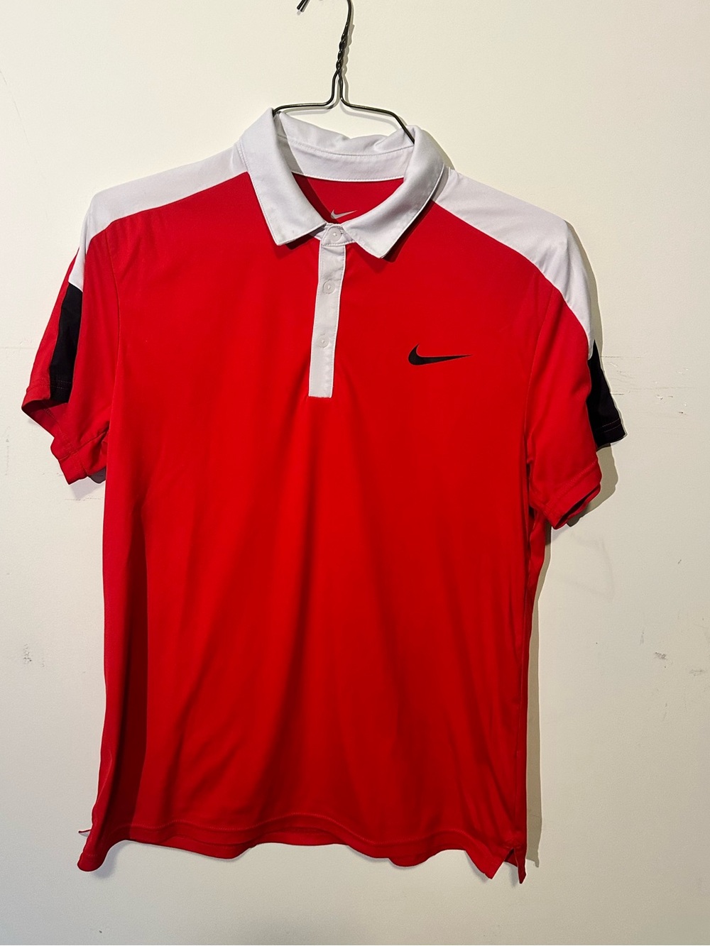 Nike Dri-FIT Men’s Large Red White Black Colorblock Polo Shirt